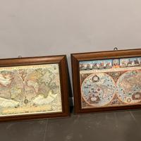 Coppia quadri con mappe antiche del mondo