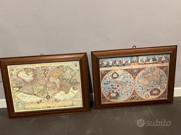Coppia quadri con mappe antiche del mondo