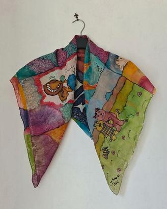 Foulard in seta dipinto a mano - Design Pop Art 