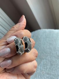 Orecchini smaltati grigio/neri con strass Vintage