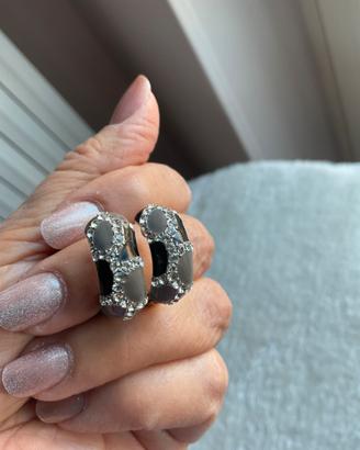 Orecchini smaltati grigio/neri con strass Vintage