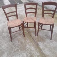 12 sedie rustiche in legno con seduta in paglia