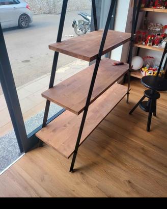 libreria mensola piramide legno e metallo