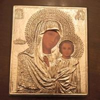 icona argento e legno madonna con bambino 