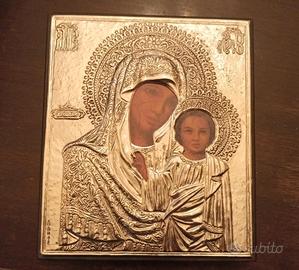 icona argento e legno madonna con bambino 