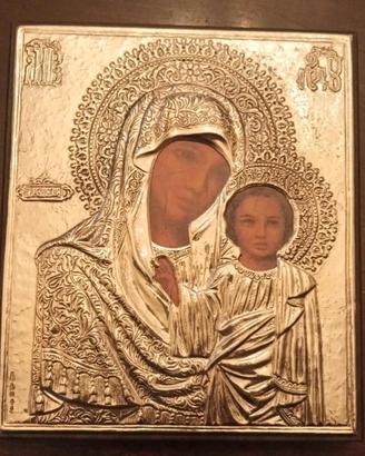 icona argento e legno madonna con bambino 