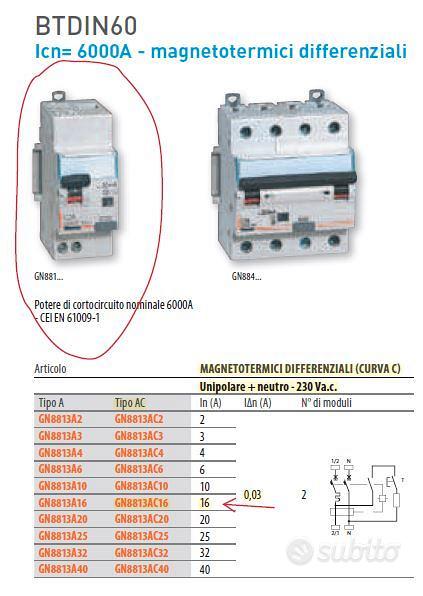 Magnetotermico Differenziale 0,03A 6KA 1P+N 16A Bticino GN8813AC16