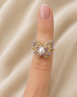 Anello regolabile con perle e cristalli