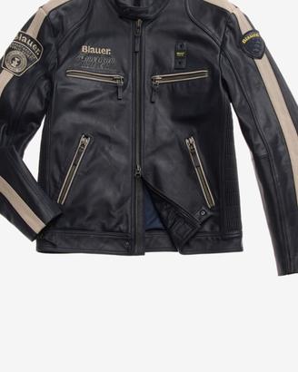 Giubotto bike pelle blauer