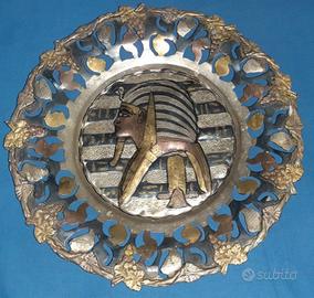 Piatto decorativo metallo Egiziano Re Tutankhamon