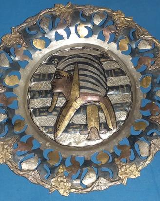 Piatto decorativo metallo Egiziano Re Tutankhamon