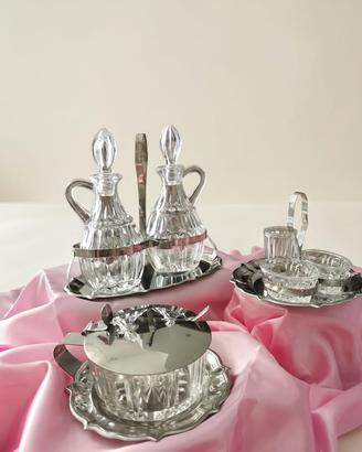 Set Condimento Vintage Cristallo/Vetro e Acciaio