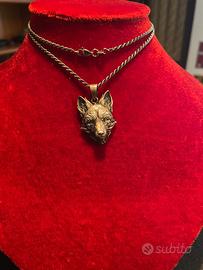 Ciondolo lupo lupa argento 925 vintage