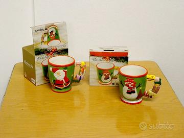 Tazze in ceramica disegno natalizio, modernariato