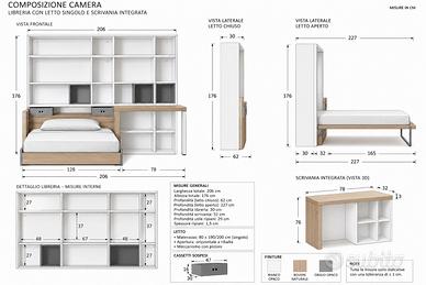 Camera con letto a scomparsa  libreria e scrivania