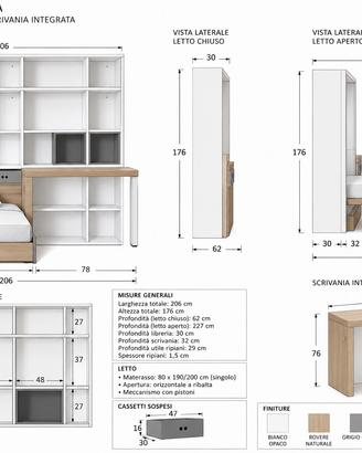 Camera con letto a scomparsa  libreria e scrivania