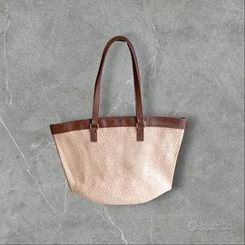 Borsa tote Cacharel in paglia e similpelle marrone