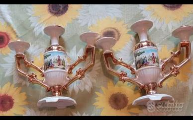 Coppia candelieri in ceramica pregiata "Lucca".