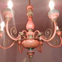 Lampadario Legno Rosso-Verde con 6 Punti Luce 75cm