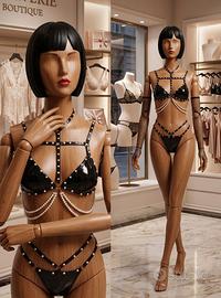 Set Lingerie 3 Pezzi in Vernice & Perle con Guanti