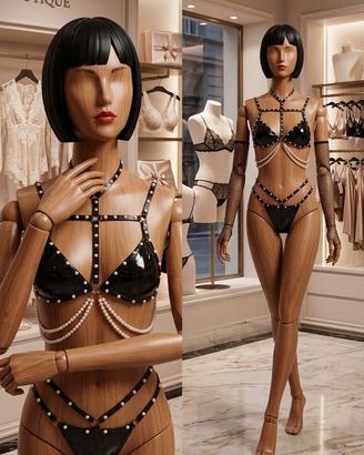 Set Lingerie 3 Pezzi in Vernice & Perle con Guanti