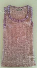 Top maglia sottogiacca elegante lurex lilla pizzo
