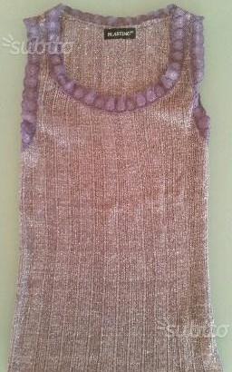 Top maglia sottogiacca elegante lurex lilla pizzo