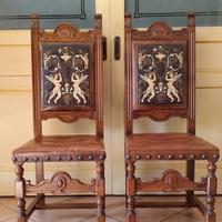 sedie in  legno intarsiate in cuoio 