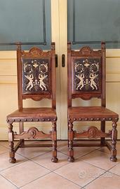 sedie in  legno intarsiate in cuoio 