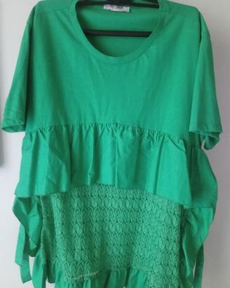 Camicetta verde in cotone con pizzo, marca Zara