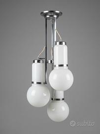 Lampadario Space Age Anni 60/70 Vetro Opallino 3L