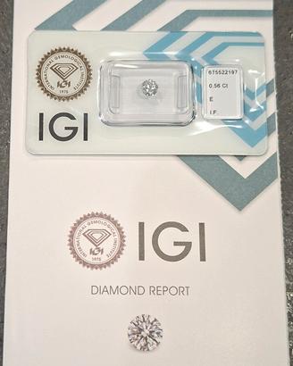 0.56 E IF 3EX S Diamante NATURALE Certificato IGI