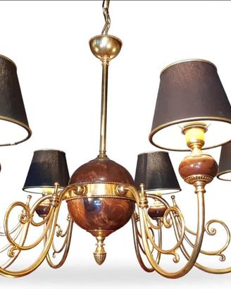 Lampadario 6 luci ceramica d'arte e oro
