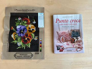 Lotto pergamena a fiori per punto croce e manuale