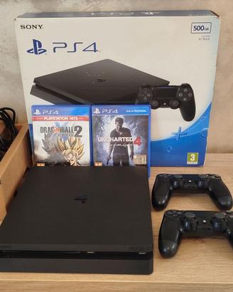 PS4 Slim 500GB + 2 Controller+ Scatola + accessori