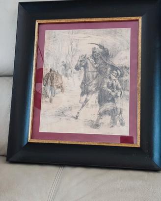 Quadro carboncino su carta antico