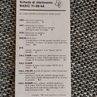 Scheda Riferimento Basic TI-99/4A