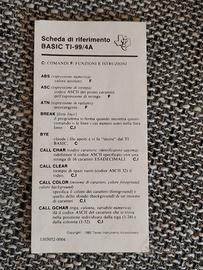 Scheda Riferimento Basic TI-99/4A