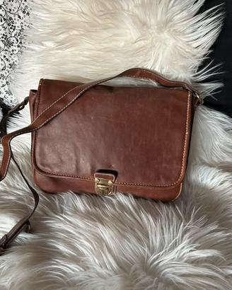 Borsa vintage ecopelle marrone a tracolla