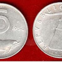 ITALIA 1954 Moneta 5 Lire FDC firma 1mm bordo