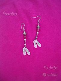 Orecchini scarpe scarpette scarpine rosa argento