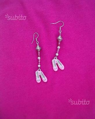 Orecchini scarpe scarpette scarpine rosa argento