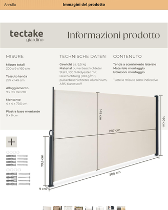 Tenda a scorrimento laterale Tectake