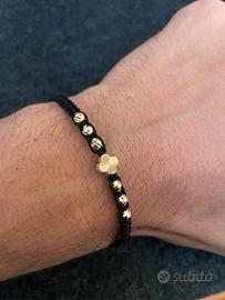 Bracciale con oro 18K e cordino nero regolabile