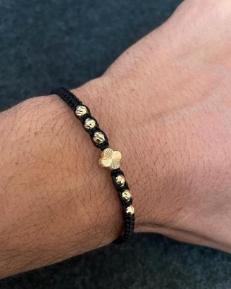 Bracciale con oro 18K e cordino nero regolabile