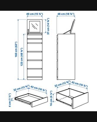 Cassettiera con 6 cassetti e spechio ikea