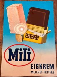 Rara Insegna Vintage Mili Eiskrem Lamiera Anni 50