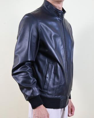 Giubbotto bomber uomo in vera pelle nera 