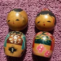 Set di 2 piccole bambole Kokeshi vintage