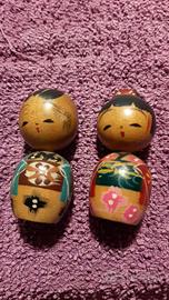 Set di 2 piccole bambole Kokeshi vintage